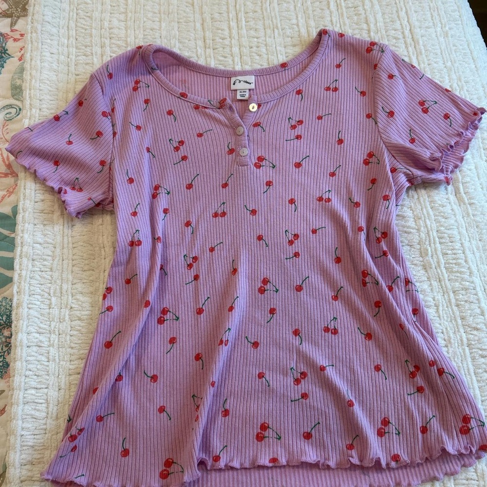 Art Class Girls Cherry T-shirt - Purple/Pink, XL (14)